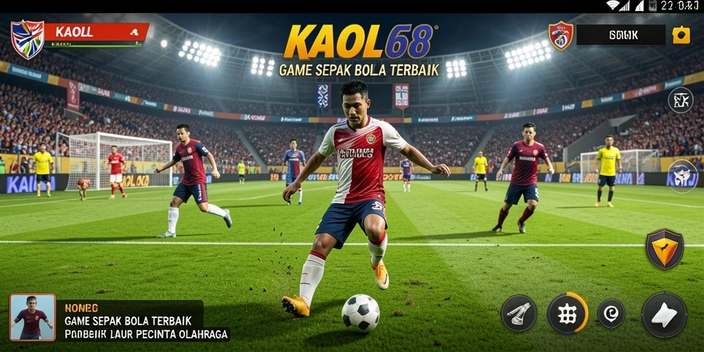 Tampilan gameplay KAOL68 dengan aksi sepak bola yang mendebarkan.