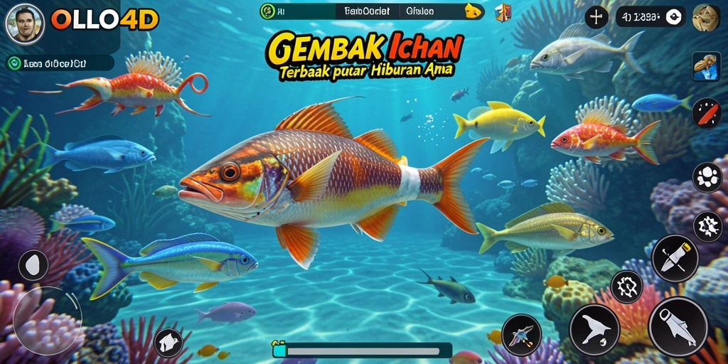 Tampilan gameplay seru di OLLO4D saat menangkap ikan.