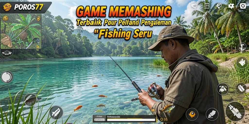 Tampilan gameplay POROS77 yang menampilkan aksi memancing yang seru.
